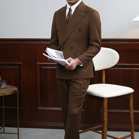 Brown Wool Double-Breasted Suit – Inspired by Classic Men’s Wool Suits Plus Size